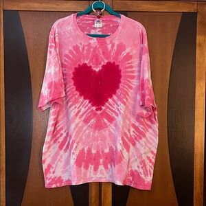 Vibrant Red Heart w/Shades of Pink Tie-Dye Tee Shirt
